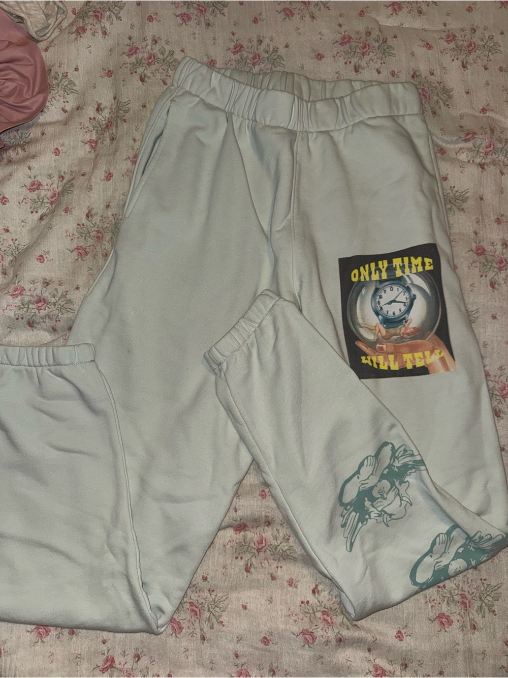 Boys Lie Light Gray Graphic Jogger Pants with Yellow & Blue Print